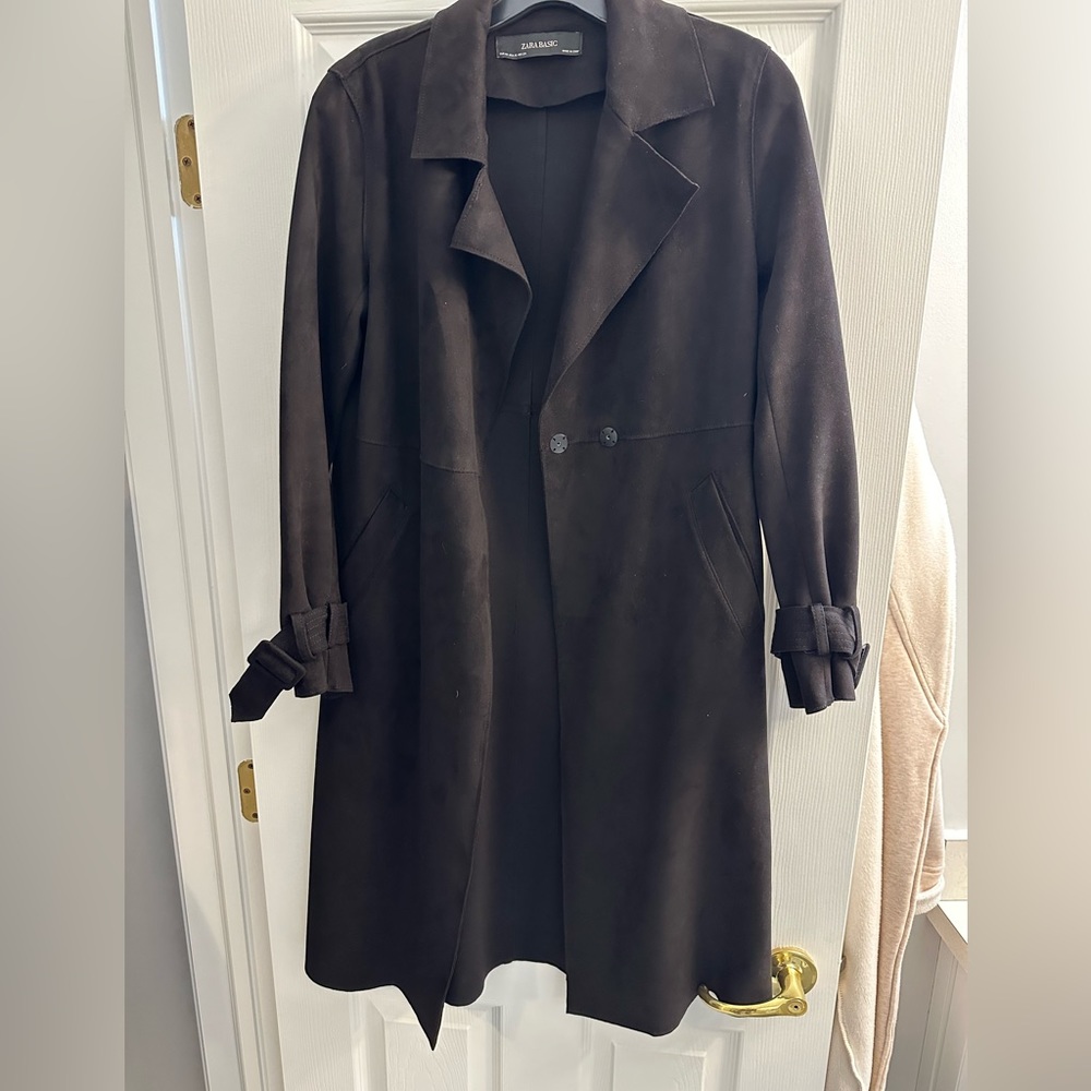 Women’s black Zara suede trench coat size XS